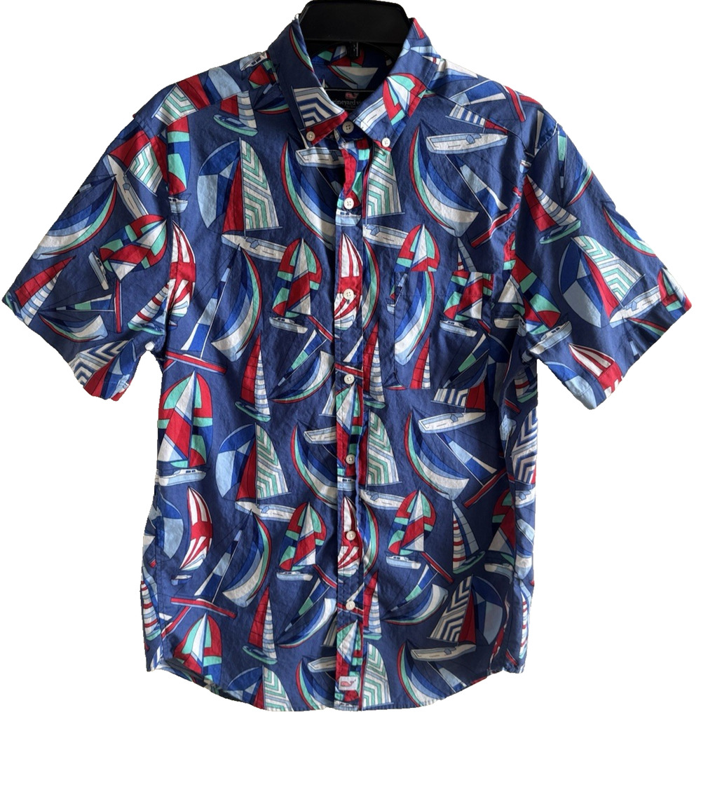 Vineyard Vines Classic Fit Murray Shirt Men's S Cotton Sailboats Nautical Preppy